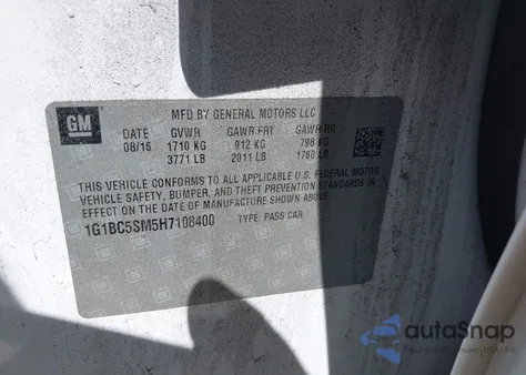 2017 Chevrolet Cruze Ls Auto from USA, damaged, VIN 1G1BC5SM5H7108400